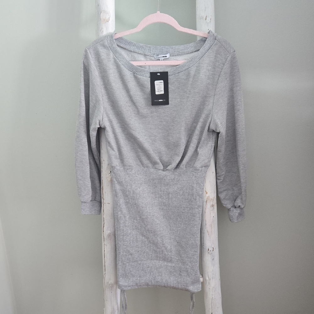 Fashion Nova Light Gray Sweater Top. NWT Small. Runched.
